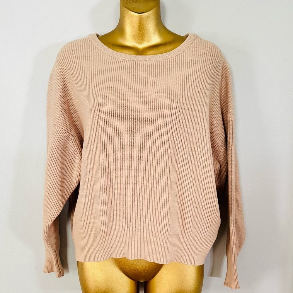Zara Ribbed Knit Sweater Small | Neutral Beige Minimalist Fall Winter Cozy Chic - Picture 2 of 5